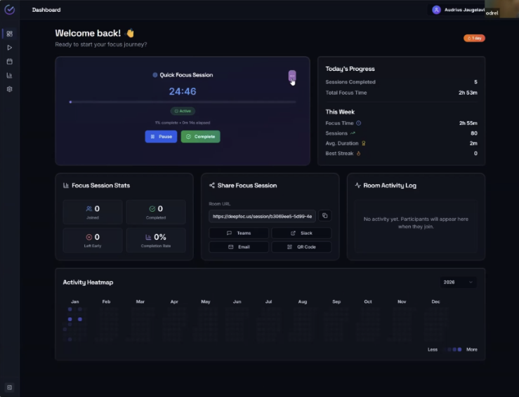 Screenshot of the Deep Focus app timer interface