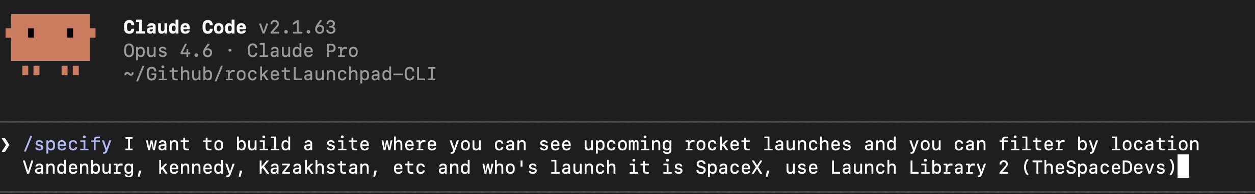 BrainGrid CLI specify command entered in Claude Code