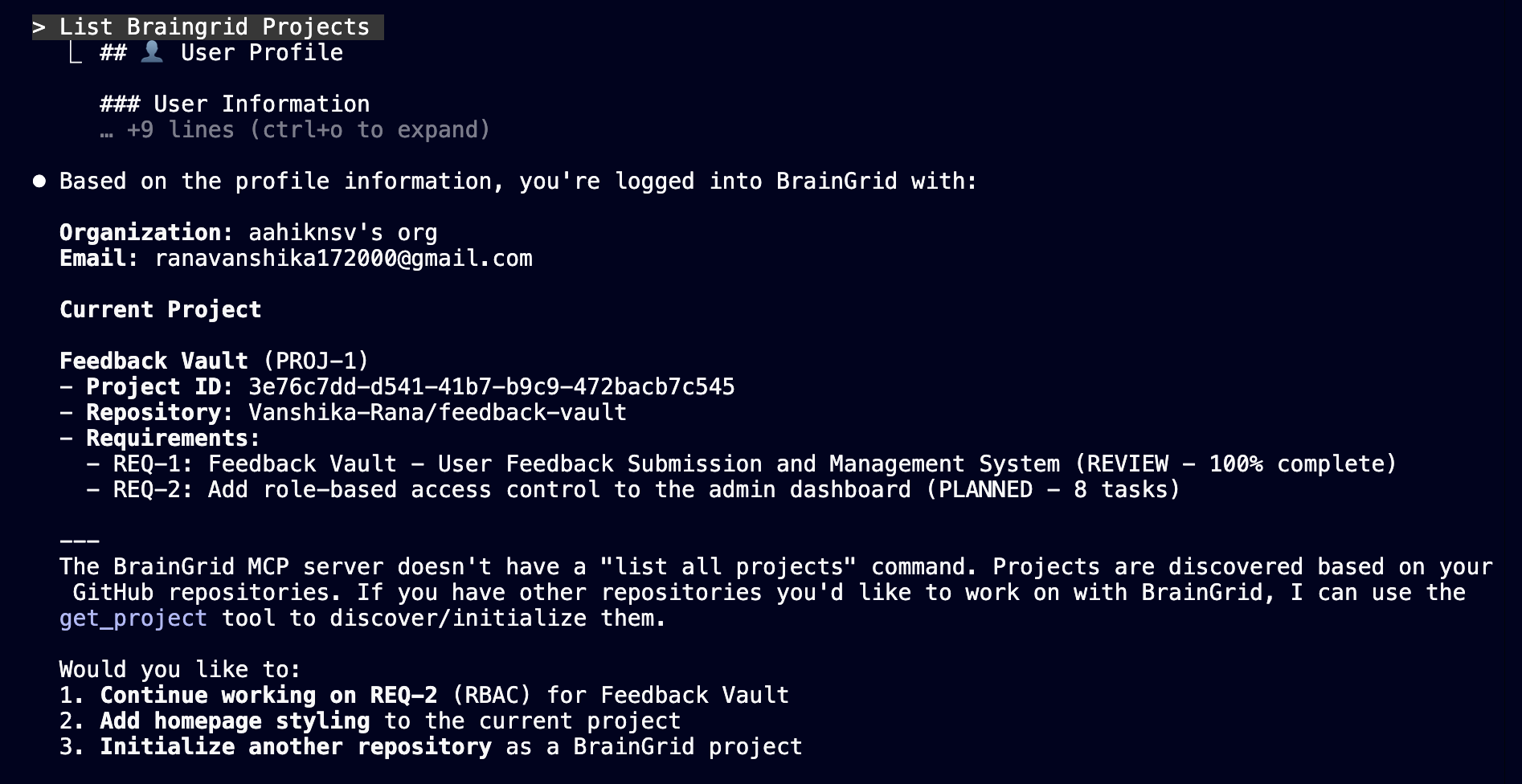 Claude Code MCP test confirming live access to structured requirements