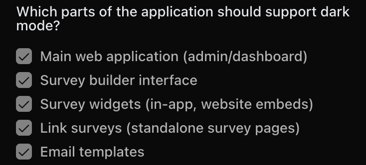 BrainGrid clarifying question about dark mode scope
