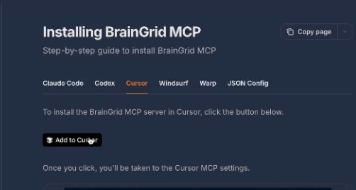 Cursor MCP installation dialog showing the Add to Cursor button