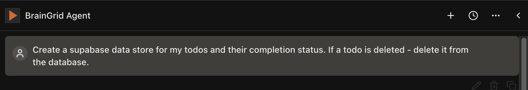 BrainGrid requirement form filled with Supabase integration details