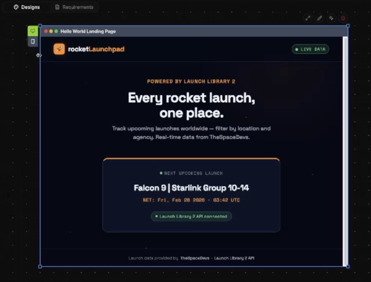 BrainGrid Design tab showing REQ-1 visual design