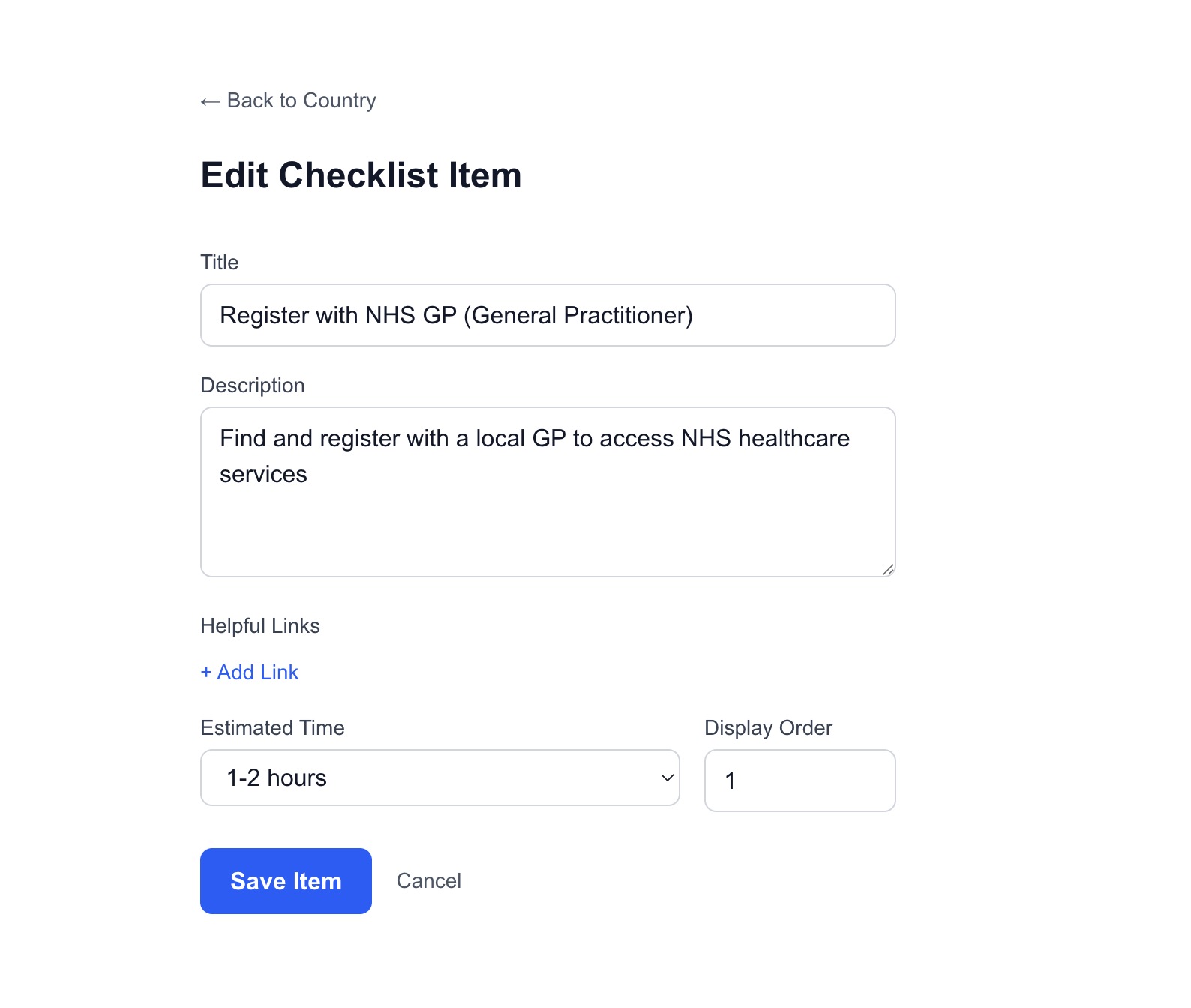 Admin checklist editor