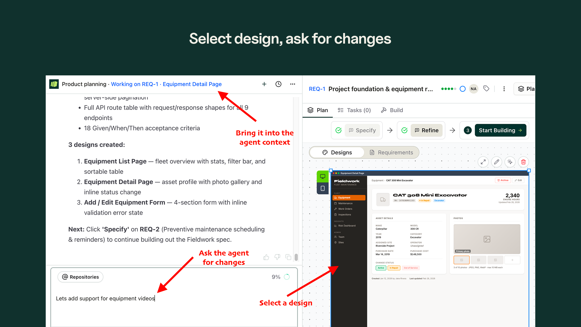 Chatting with the design agent