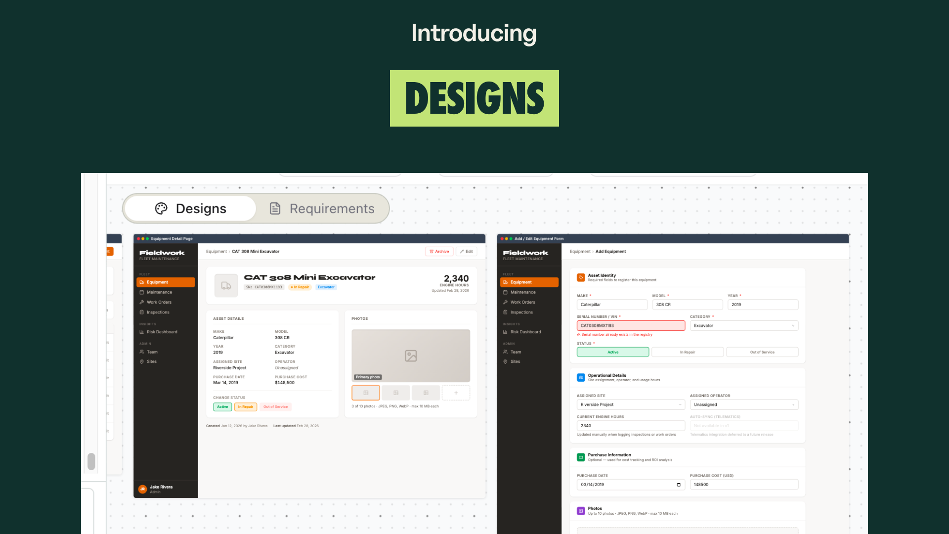 Designs overview showing desktop and mobile views